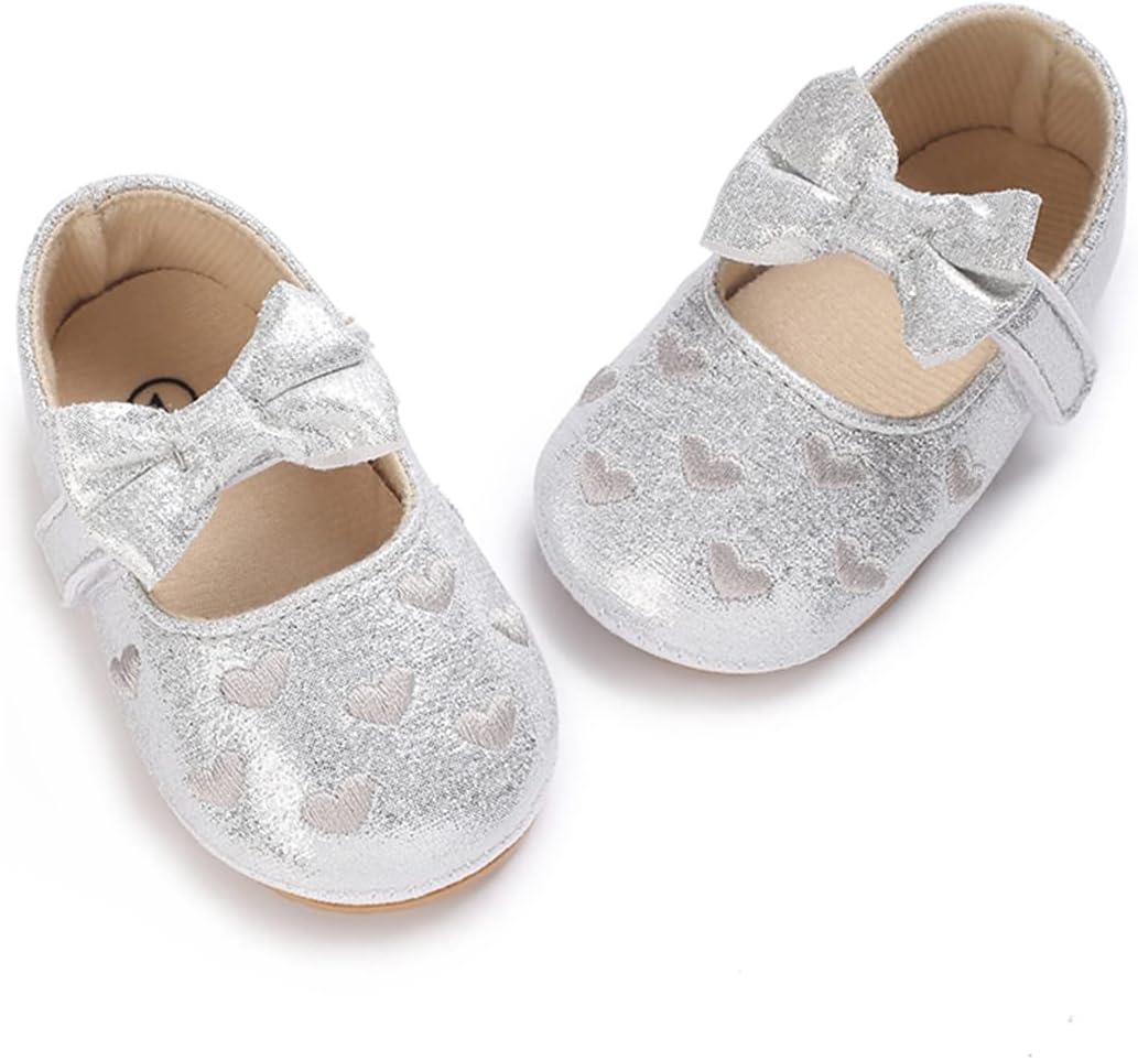 LAFEGEN Baby Girls Mary Jane Flats with Bownot Non Slip Soft Sole PU Leather Newborn Infant Toddler First Walker Cirb Dress Shoes