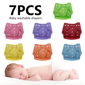 Hvxrjkn 7Pcs Baby Nappies Baby Diapers Newborn Reusable Cloth Nappy Diapers Baby Adjustable Nappies Infant Knitted Mesh Fabric Training Pant for Most Babies and Toddlers