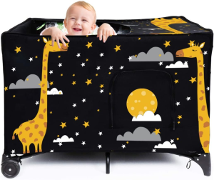 Blackout Cover for Pack N Play, Portable Breathable Crib Tent to Block 90% of Light for Indoor Outdoor Travel, Stretch up to 48×39 Inches