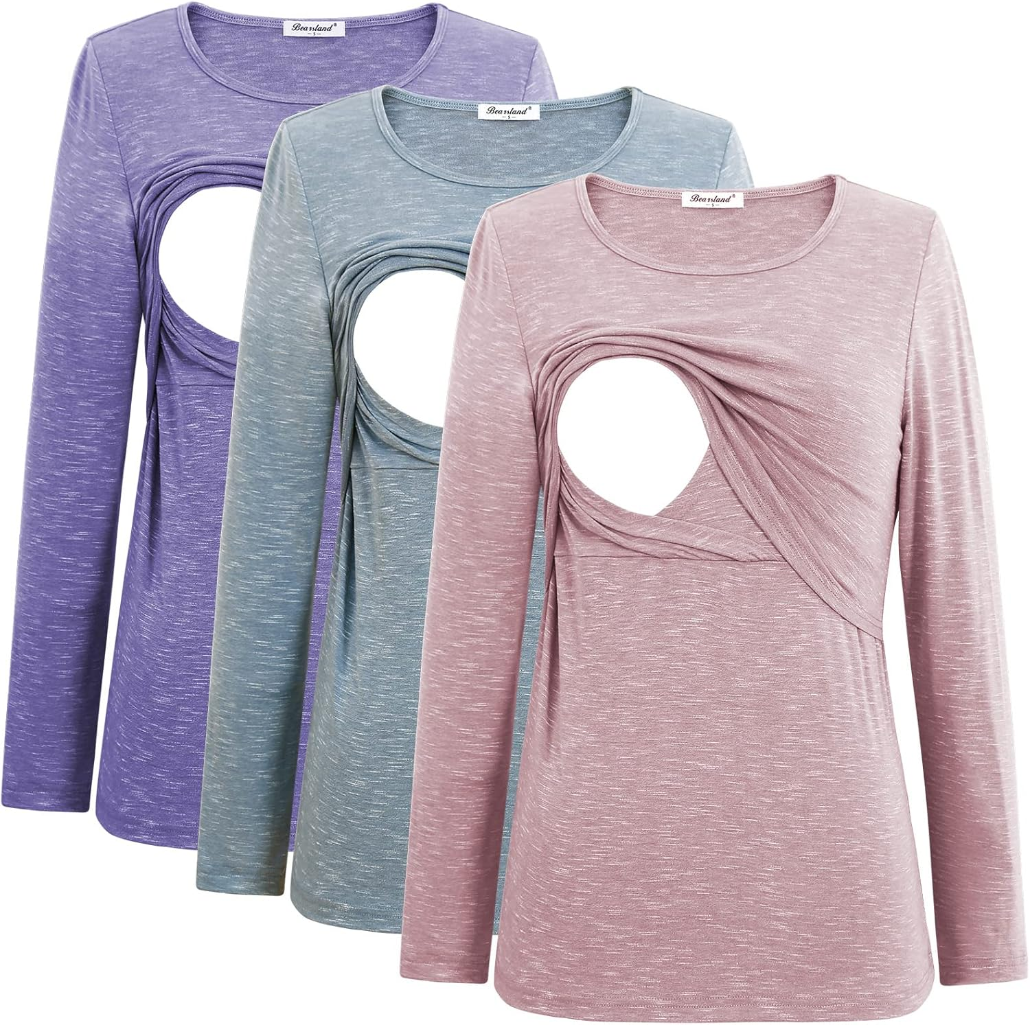 Bearsland Women'S 3 Packs Maternity Clothes Long Sleeves Breastfeeding Shirts Nursing Top
