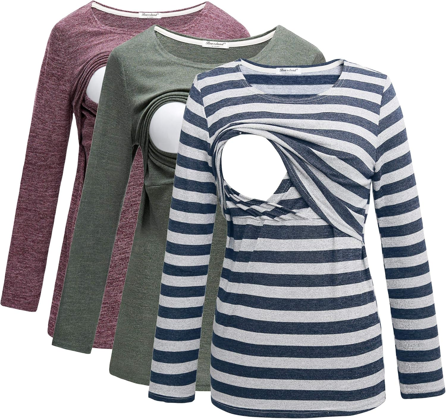 Bearsland Women'S 3 Packs Maternity Clothes Long Sleeves Breastfeeding Shirts Nursing Top