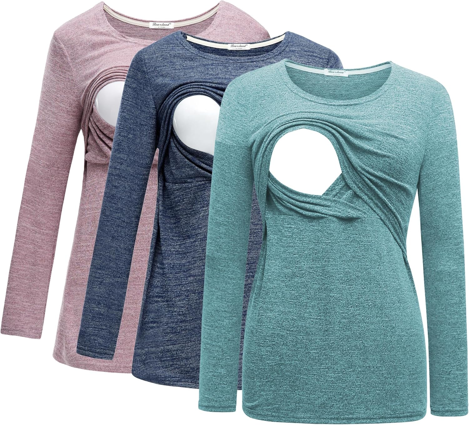 Bearsland Women'S 3 Packs Maternity Clothes Long Sleeves Breastfeeding Shirts Nursing Top