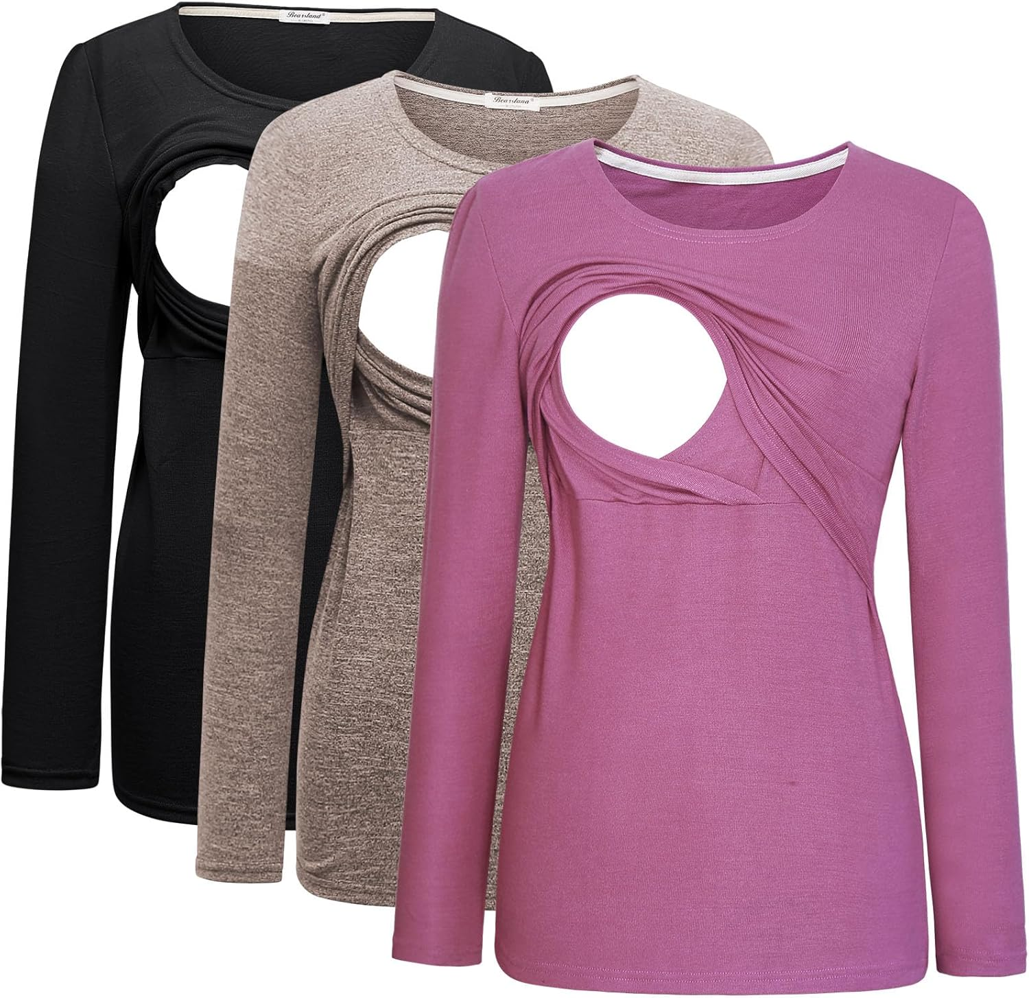 Bearsland Women'S 3 Packs Maternity Clothes Long Sleeves Breastfeeding Shirts Nursing Top