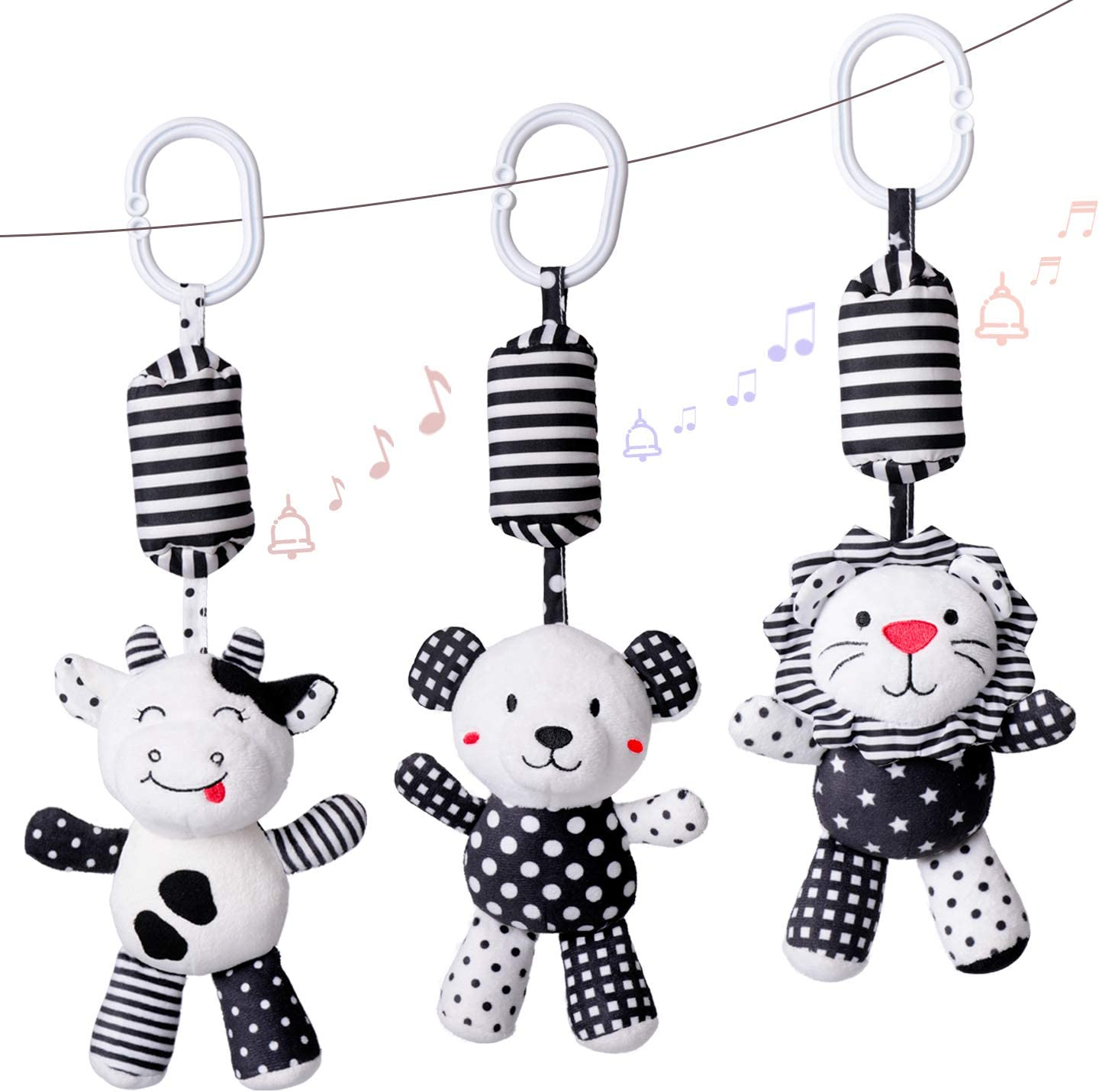 Rolimate Baby Toy Cartoon Animal Stuffed Hanging Rattle Toys, Baby Bed Crib Car Seat Travel Stroller Soft Plush Toys with Wind Chimes, Best Birthday Gift for Newborn 0-18 Month