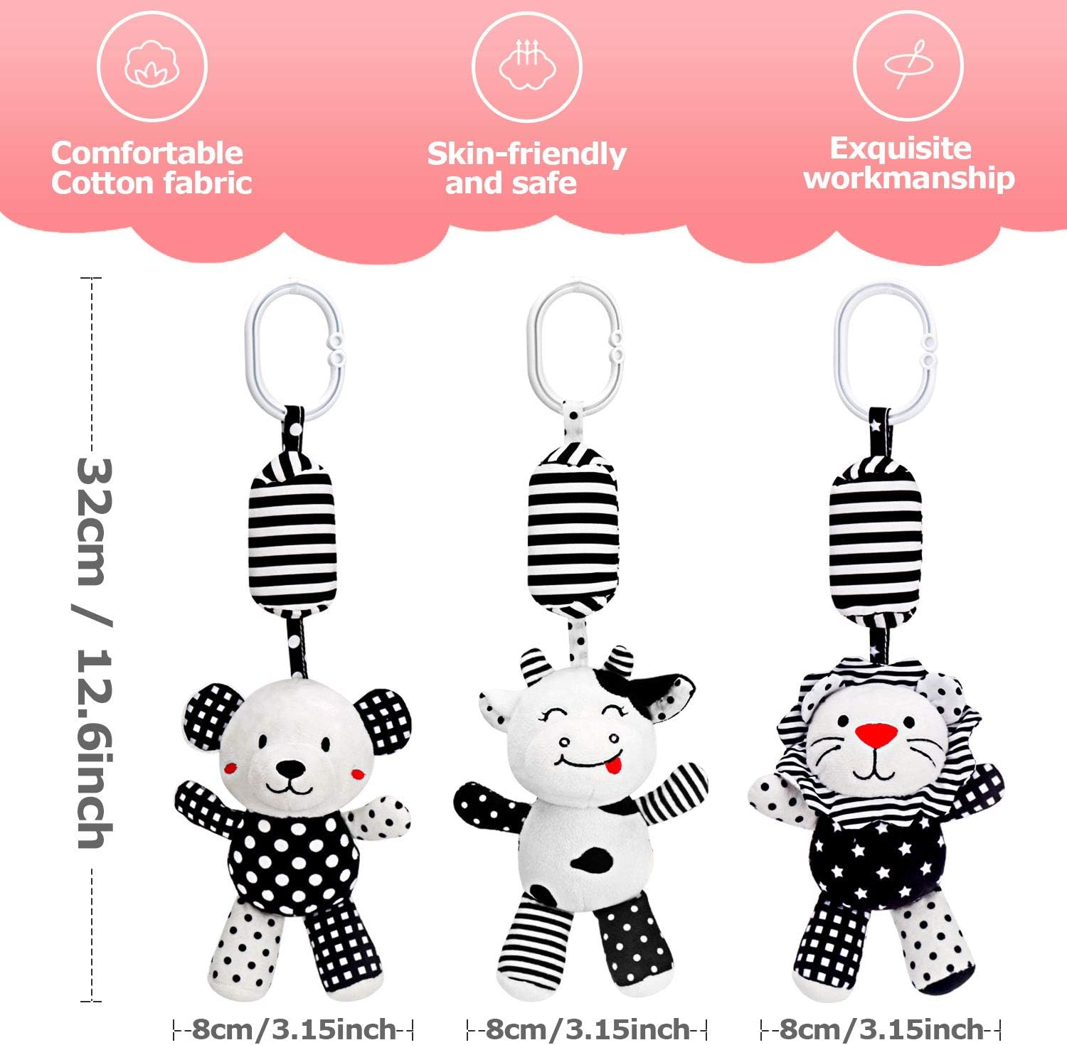 Rolimate Baby Toy Cartoon Animal Stuffed Hanging Rattle Toys, Baby Bed Crib Car Seat Travel Stroller Soft Plush Toys with Wind Chimes, Best Birthday Gift for Newborn 0-18 Month