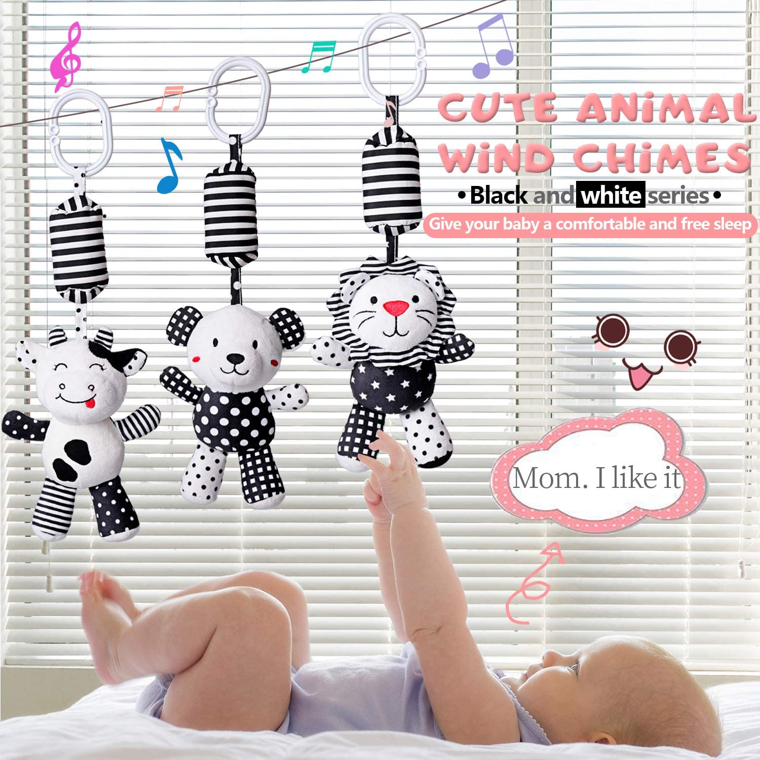 Rolimate Baby Toy Cartoon Animal Stuffed Hanging Rattle Toys, Baby Bed Crib Car Seat Travel Stroller Soft Plush Toys with Wind Chimes, Best Birthday Gift for Newborn 0-18 Month